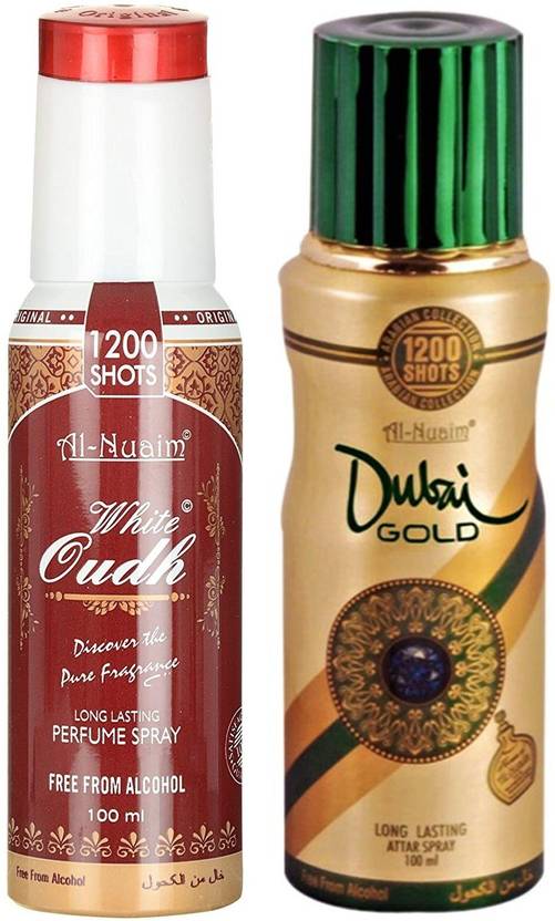 Al Nuaim White Oudh & Dubai Gold Perfume Spray 1200 Shots Deodorant