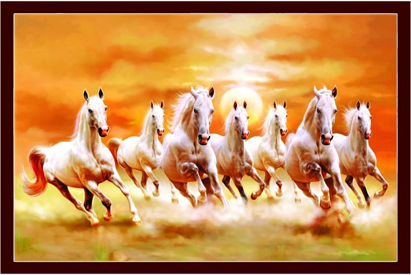 'vastu Poster'' White 7 Horse vastu Painting, beautiful Seven Horse ...