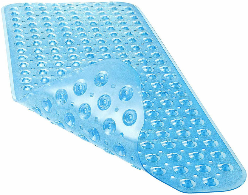 Lifekrafts PVC (Polyvinyl Chloride) Bathroom Mat(100x40 Transparent Blue Anti Slip Bath Mat Extra Soft Shower Bath Mat, Large)
