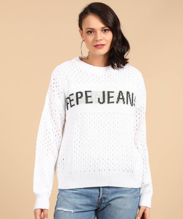 mimar postura pulgar Pepe Jeans Woven Round Neck Casual Women White Sweater - Buy Pepe Jeans  Woven Round Neck Casual Women White Sweater Online at Best Prices in India  | Flipkart.com