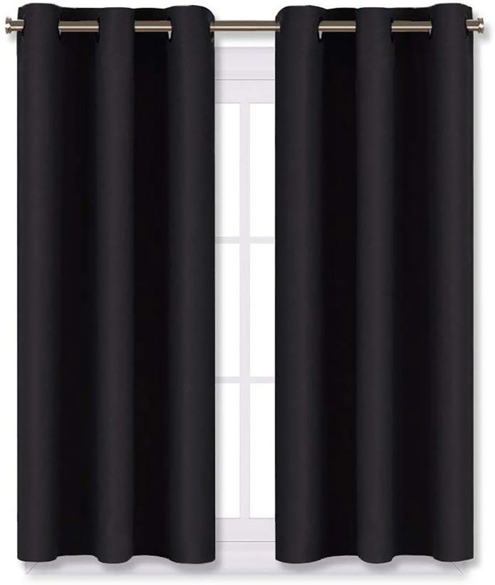 COMFY HOME 182.66 cm (6 ft) Shower Silk Blackout Curtain (Pack Of 2)(Black, Solid)