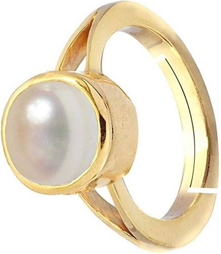 PANDIT JEWELLERS Astrology Moti Certified Pearl Gemstone 6.5Ct.Or 7.25Ratti Rashi Ratan Panchdhatu Adjustable Womens Ring Copper Pearl Gold Plated ...