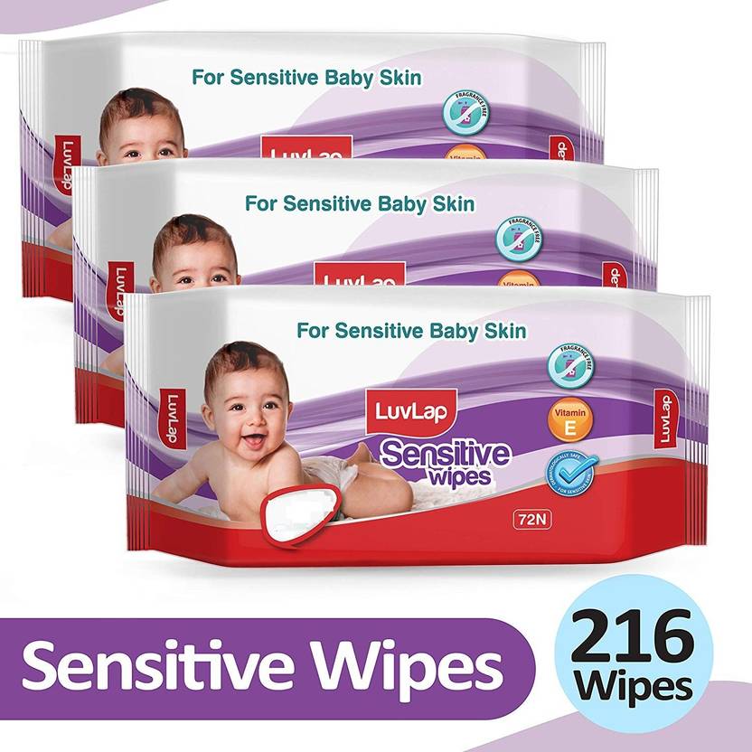 LuvLap Baby Sensitive Wipes Fragrance Free 72 Wipes Pack of 3 Combo