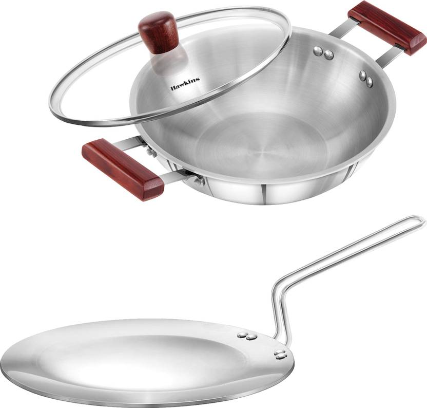 Hawkins Triply Stainless Steel 3.5 mm Tawa 26 cm and 3 mm Kadhai 2.5