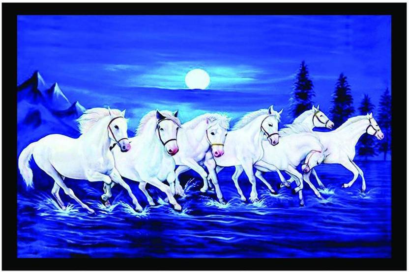 ''vastu Poster'' White 7 Horse vastu Painting, beautiful Seven Horse