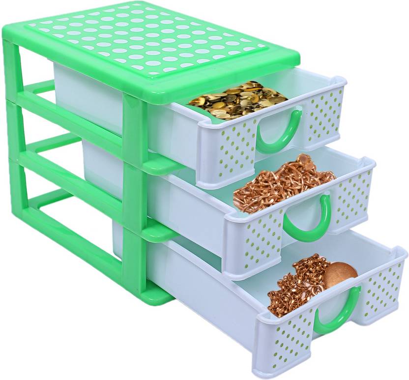 KUBER INDUSTRIES Plastic Three Layer Drawer Storage Box (Green