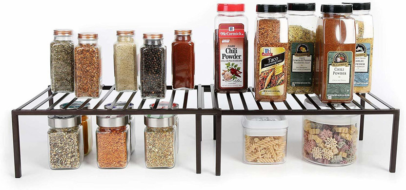 INDIAN STARLINE Utensil Kitchen Rack Cast Iron 2 TAIR Premium Kitchen Storage Shelf w/Plastic Feet - Expandable - Steel Metal Frame - Rust Resistant Coating - Counter, Pantry, Shelf Organization - Kitchen