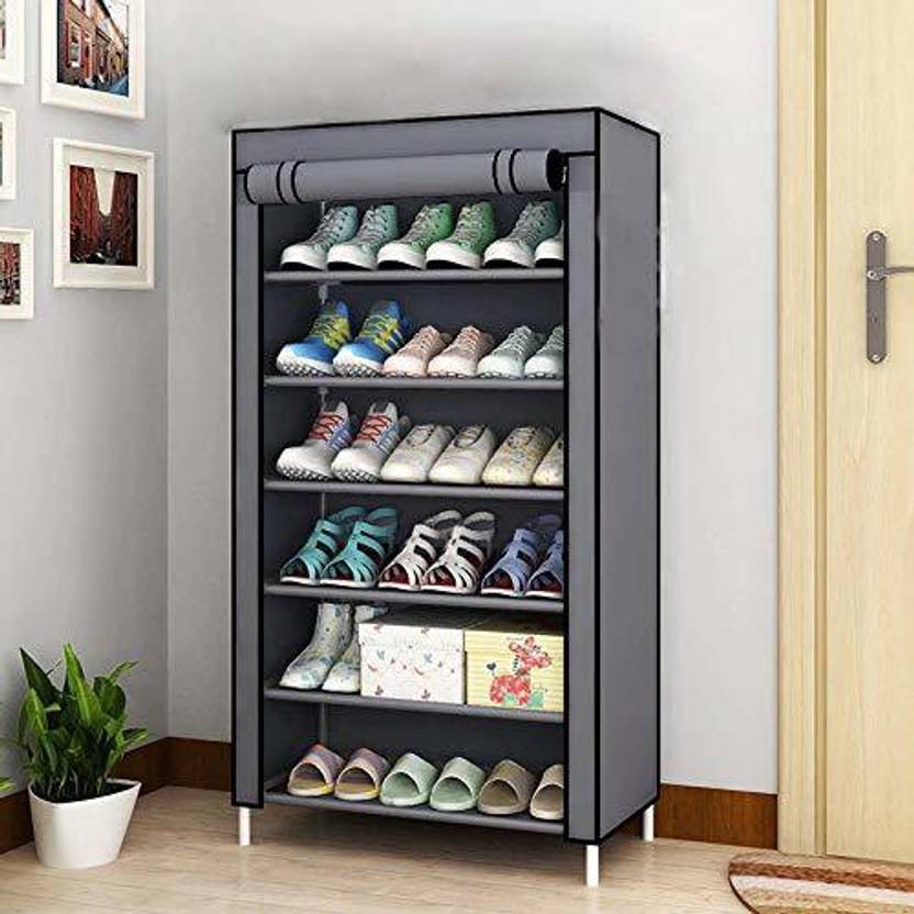 Gymfy nonweven Grey_Shoe Rack with Cover for Home/Office Wardrobe Cube
