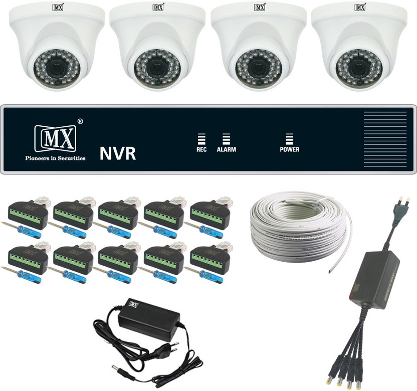 MX IP CCTV Cameras 2 MegaPixel Kit 4 Channel HD System w/ RJ45 Plug Cat6 cable Power supply & 1 NVR 30 Mtrs Security Camera(3 TB, 4 Channel)