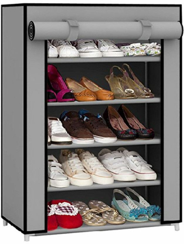 EEMWAY Grey1 Plastic Collapsible Shoe Stand(grey, 4 Shelves, DIY(Do-It-Yourself))