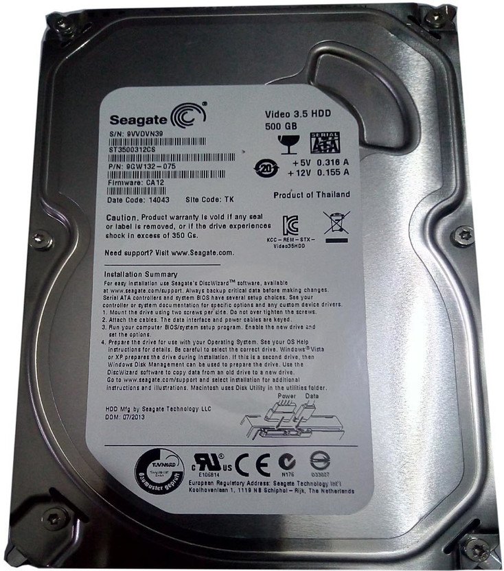 Seagate Video 500 GB Desktop White, Silver SATA Internal Hard Disk Drive (HDD) (ST3500312CV)(Interface: SATA, Form Factor: 3.5 inch)