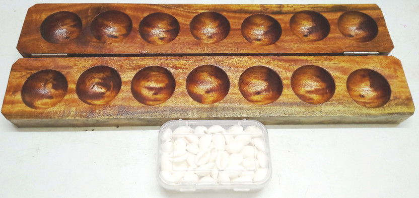 RKR Wooden Rec Pallankuzhi with Board Game Accessories