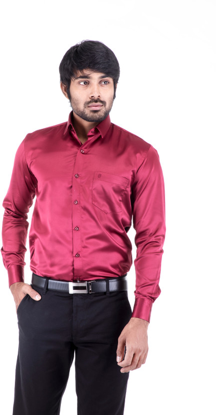 Otto Men Solid Formal Maroon Shirt