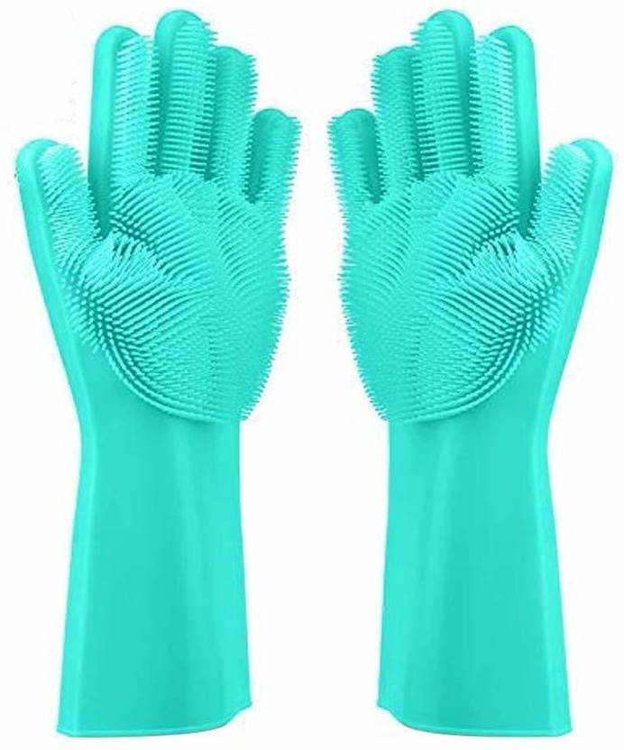 FLYBUY Silicone Scrubbing Gloves with Scrubber for Dishwashing and Pet