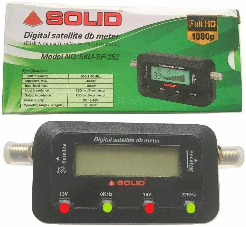 Solid SF-252 Signal Finder Full HD Digital Satellite dB Meter Dish Antenna Gain Measuring Instrument Satellite Finder with LCD Screen Suitable for All DTH Dish TVs Non-magnetic Line Level(10 cm)