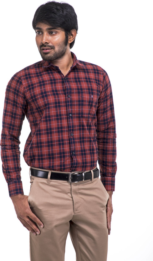 Otto Men Checkered Formal Red Shirt 