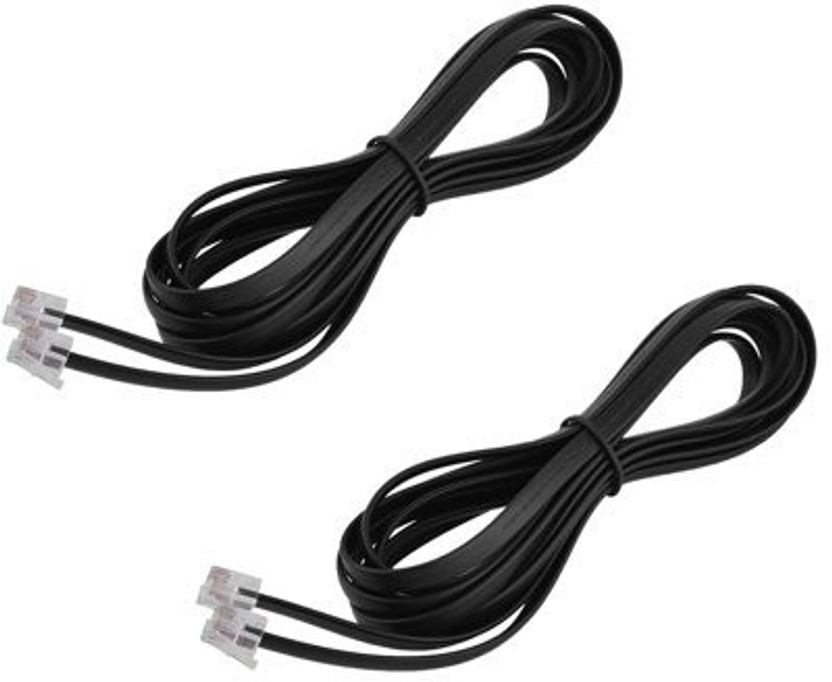 RIVER FOX Ethernet Cable 10 m 10 Meter RJ11 Telephone Modem Line Cable Wire (Pack of 2)(Compatible with Telephones, Cordless Phones, Black, One Cable, NA)