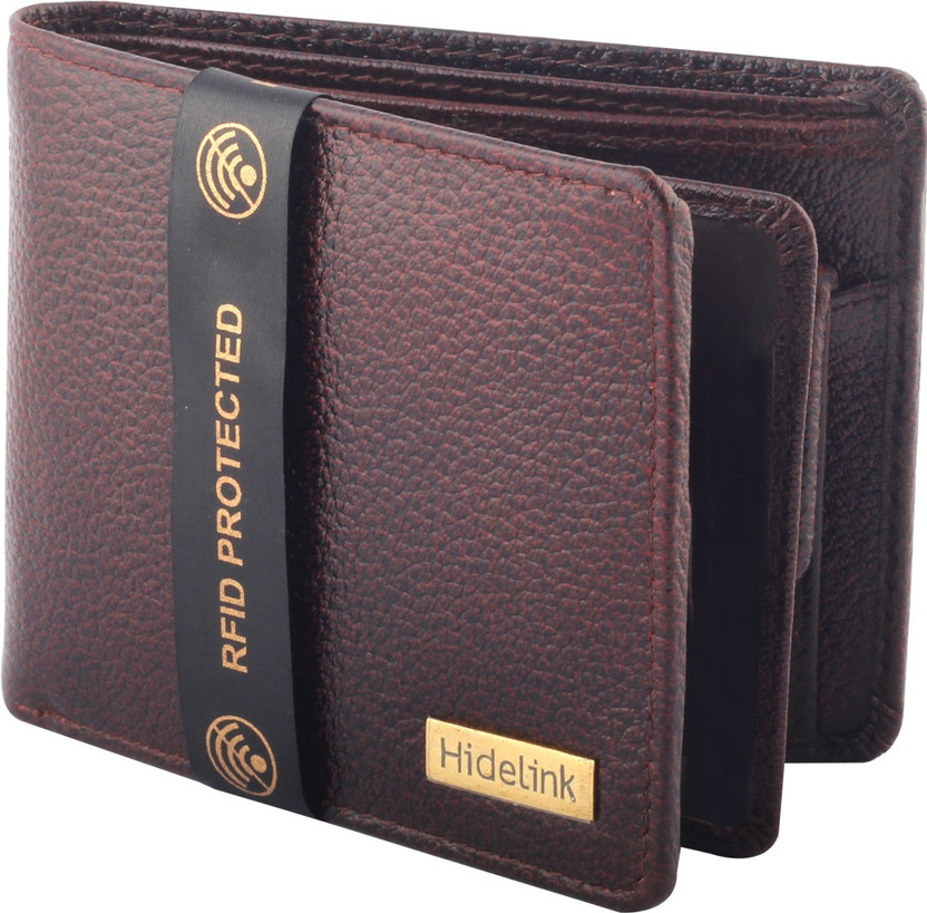 Hidelink Men Formal Brown Genuine Leather Wallet(6 Card Slots)