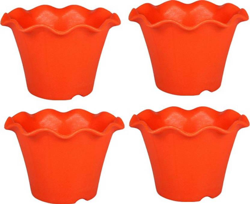 Antier Blossom Plastic Pot 12 Inch Orange, Pack of 4) Color for Indoor