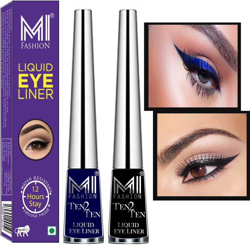 MI FASHION Quick Dry Liquid Long Stay High Shine Combo of 2 Pcs Water Resistent Cruelty Free 8 ml(Black,Navy Blue)