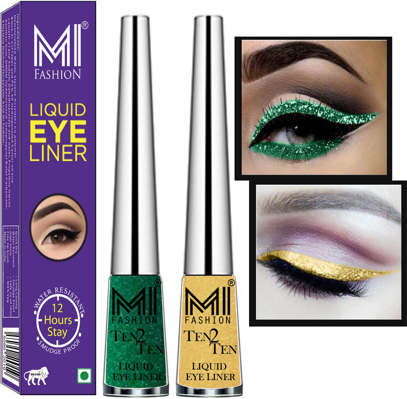 MI FASHION Quick Dry Liquid Long Stay High Shine Combo of 2 Pcs Water Resistent Cruelty Free 8 ml(Shimmer Golden,Shimmer Green)