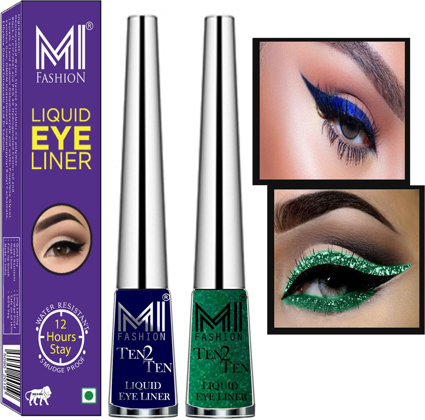 MI FASHION Quick Dry Liquid Long Stay High Shine Combo of 2 Pcs Water Resistent Cruelty Free 8 ml(Shimmer Green,Navy Blue)