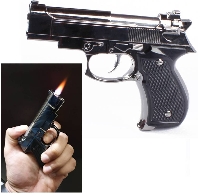 FASTIDIOUS Premium Silver Gun Pistol Lighter Windproof Jet Flame