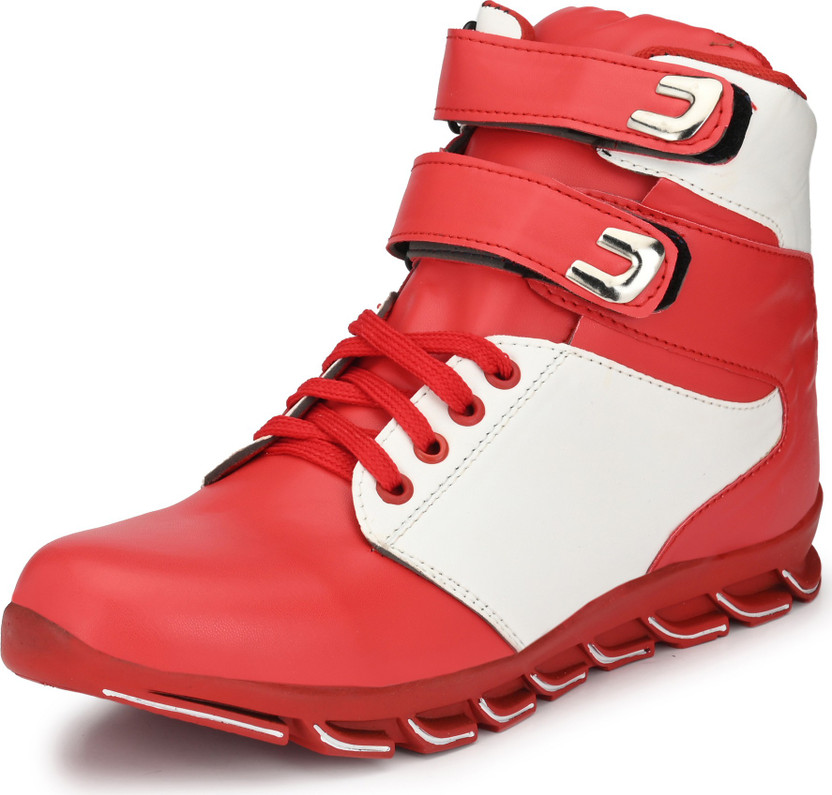 Red sneaker boots clearance