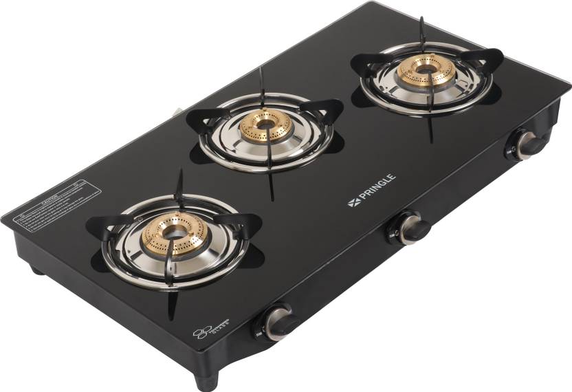 PRINGLE Glass Top 3 Burner Gas Stove Stainless Steel Manual Gas Stove