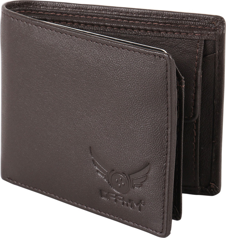 DAAYIM Men Casual Brown Genuine Leather Wallet(9 Card Slots)