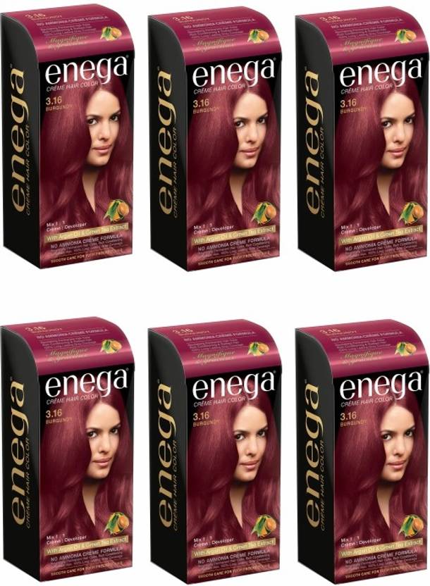 enega Burgundy Cream Hair Color 40ML Hair Color(Pack Of 6 ) , Burundy