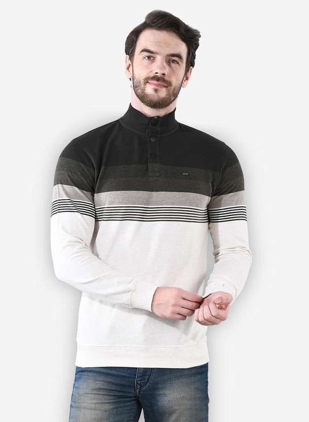 Octave Striped High Neck Casual Men 
