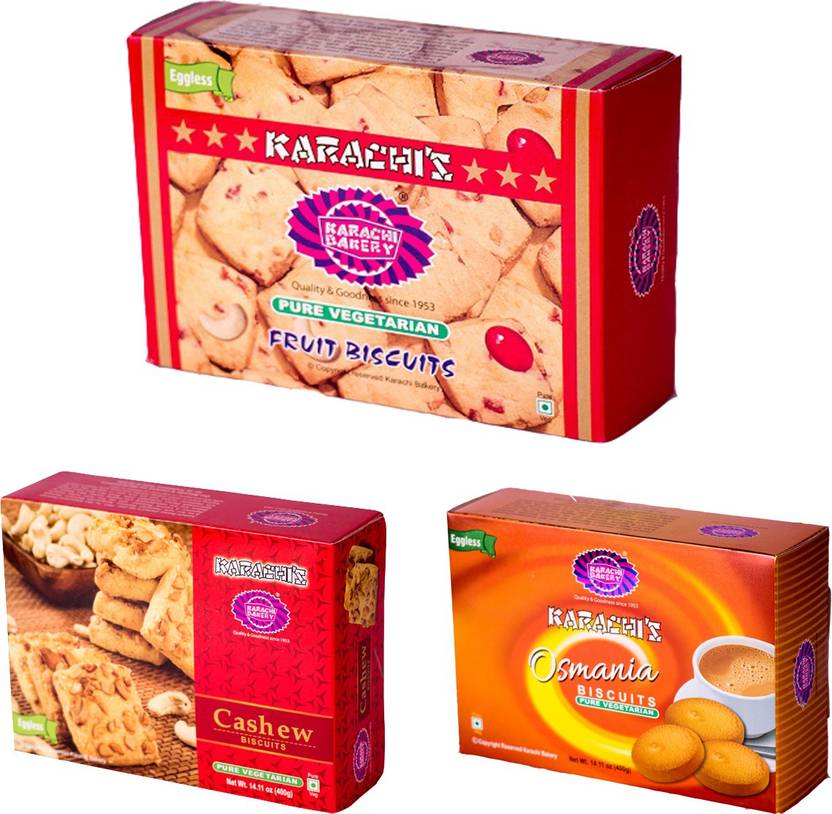 KARACHI BAKERY Fruit Biscuits, Fruit, Osmania Biscuits Pack of 3 Bakery