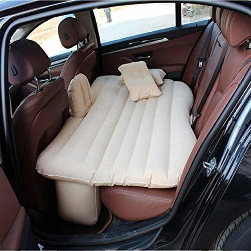 PRIHETA CREATION Inflatable Car Air Mattress with Pump (Portable) Travel, Camping, Vacation | Back Seat Blow-Up Sleeping Pad | Hatchback, Sedan, SUV, Minivan (Beige, Base + Bed) black car bed Inflatable Car Bed Mattress with Two Air Pillows, Car Air Pump and Repair Kit Car Inflatable Bed Two Pillows
