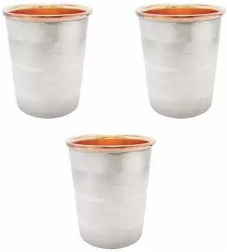 PRV (Pack of 3) Copper Steel Water glass (pack of 6 ) Glass Water/Juice