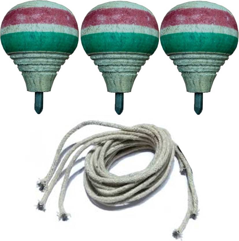 Kanger Valley Wooden Spinning Top / Lattoo / Lattu With Threads (7/5 cm