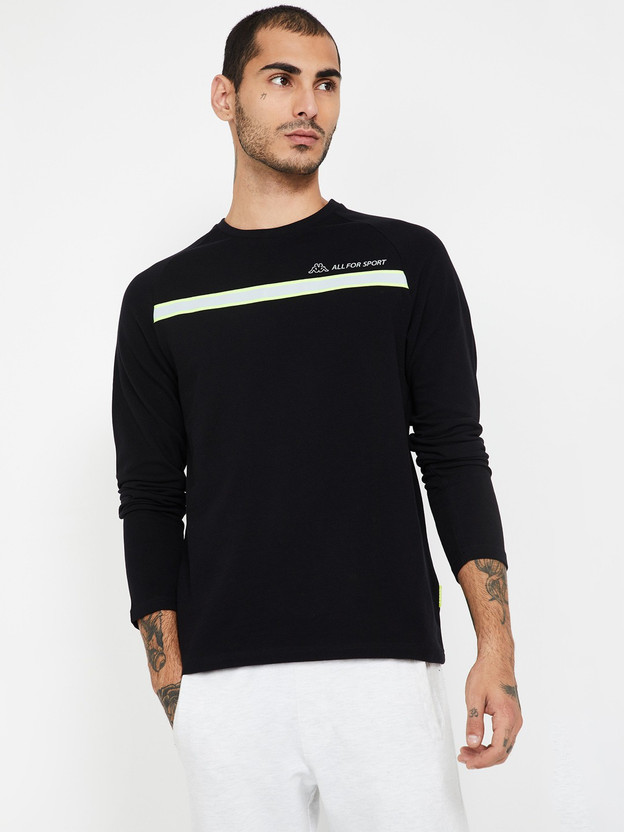 Kappa Striped Men Round Neck Black T 
