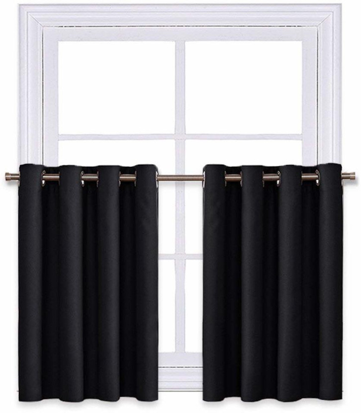 COMFY HOME 60.96 cm (2 ft) Window Silk Curtain (Pack Of 2)(Black, Solid)