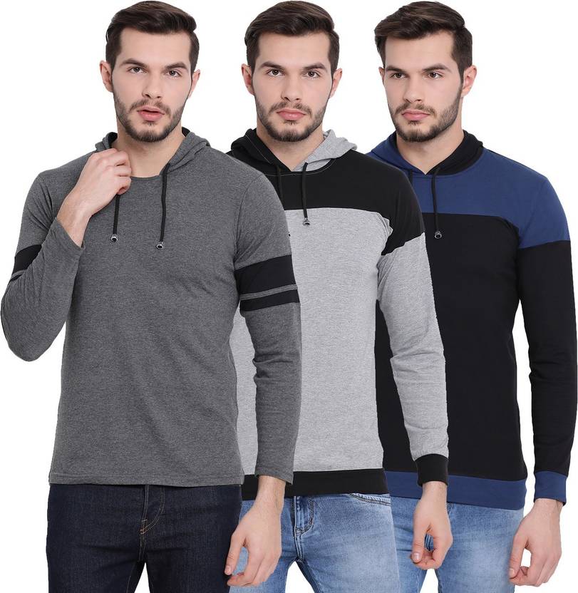 [Sizes S, M, XL] VIMAL JONNEY Pack of 3 Men Color Block Hooded Neck Multicolor T-Shirt