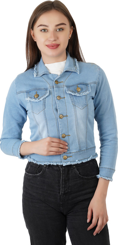 4th Sleeve Washed Women Denim Jacket 