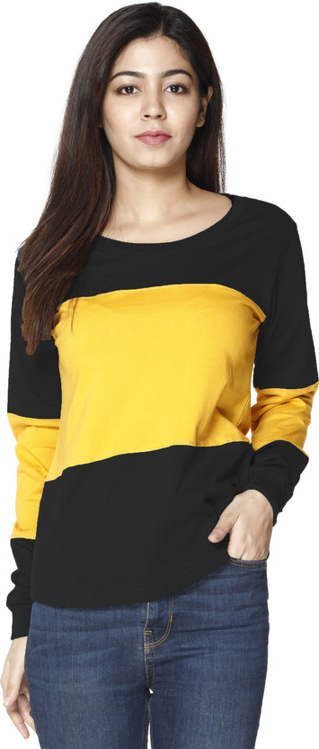 Color Block Women Round Neck Black 