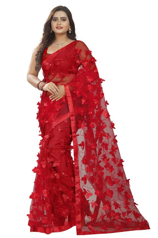 Buy NEHA CREATION Applique Bollywood Net Red Sarees Online @ Best Price In  India 