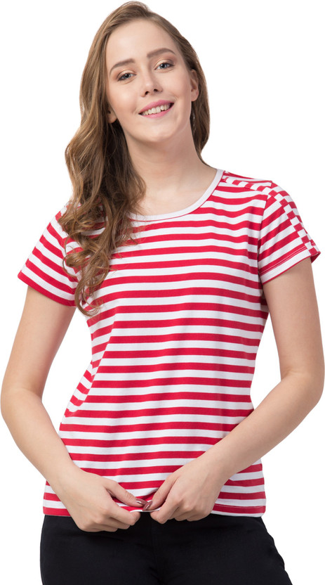 Ladies red and white striped t shirt clearance