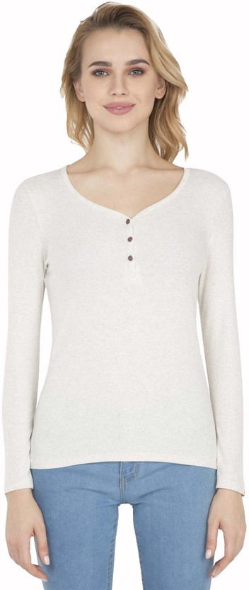 JOCKEY Solid Women Henley Neck White T