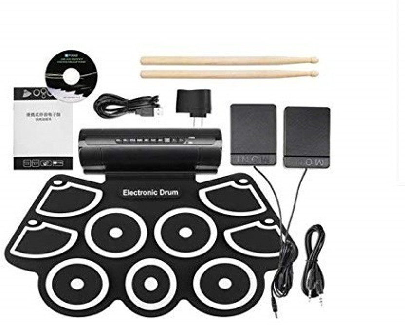 QAWACHH Electronic Portable Drum Musical Instrument Jazz Electronic Percussive 9 Pads(White, Black)