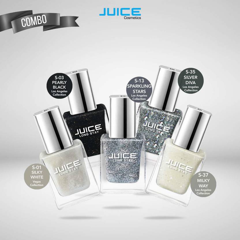 Juice Nail Paint Combo 34 Silky White SHIMMER, Pearly Black SHIMMER