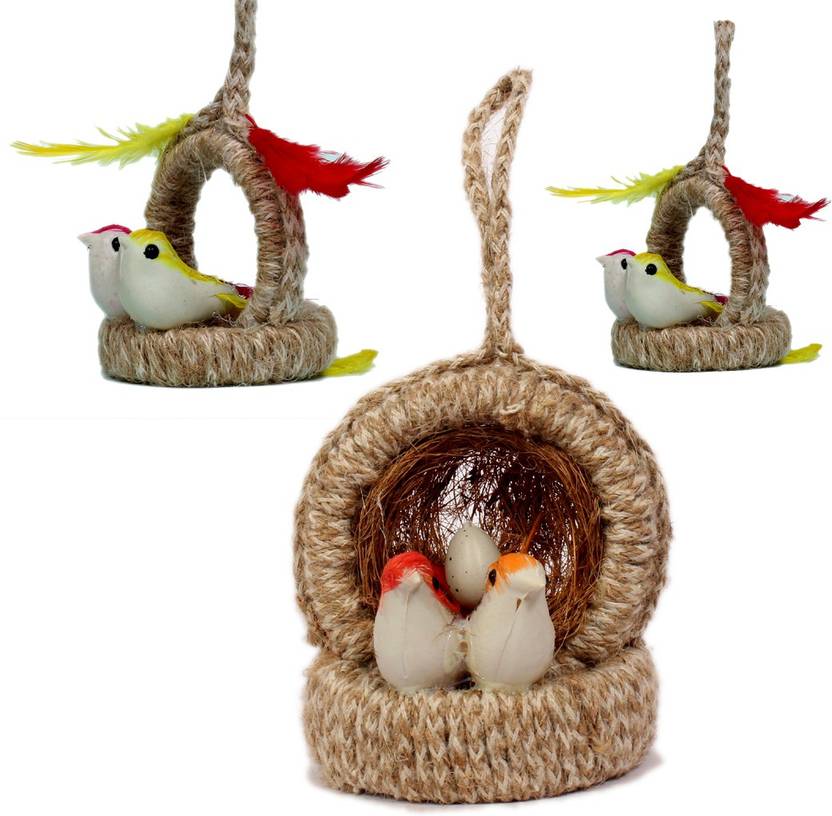 Jinagam Jute Decorative Artificial Birds Nest hanging 4 Birds With 1