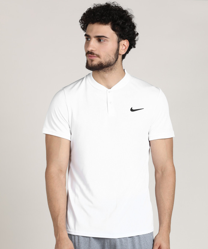NIKE Self Design Men Henley Neck White 