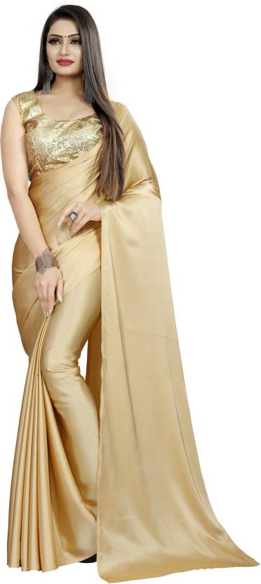 Buy Naz Enterprise Solid Bollywood Satin Gold Sarees Online @ Best Price In  India 