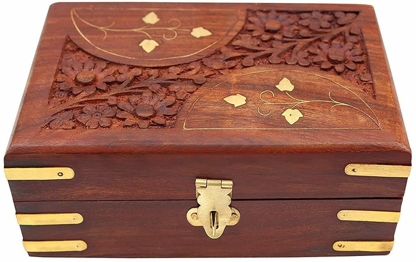 WOODINO WOODINO Size (8x5 Inch) Brass and Carving Good Quality Shisham Makeup and Jewellery Vanity Box(Brown) - Flipkart Deal